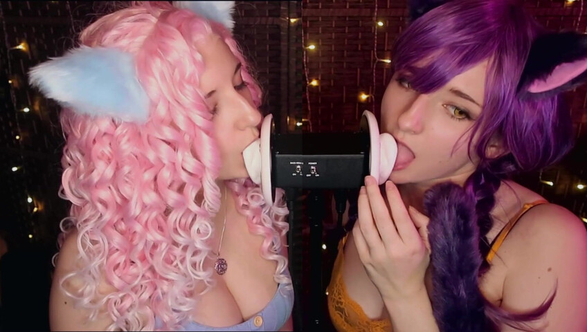 AftynRose ASMR - Twin Kittens intense ahegao ear eating