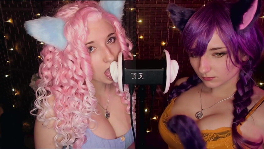 AftynRose ASMR - Twin Kittens intense ahegao ear eating
