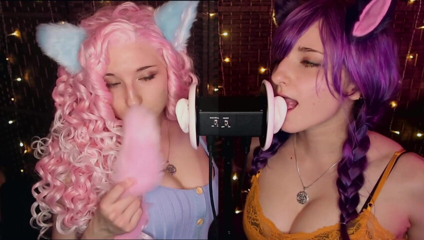 AftynRose ASMR - Twin Kittens intense ahegao ear eating