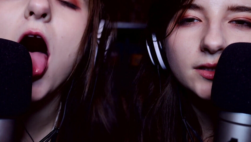 AftynRose ASMR - twin moaning breathing kissing licking