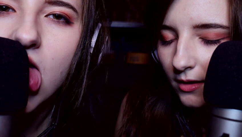 AftynRose ASMR - twin moaning breathing kissing licking