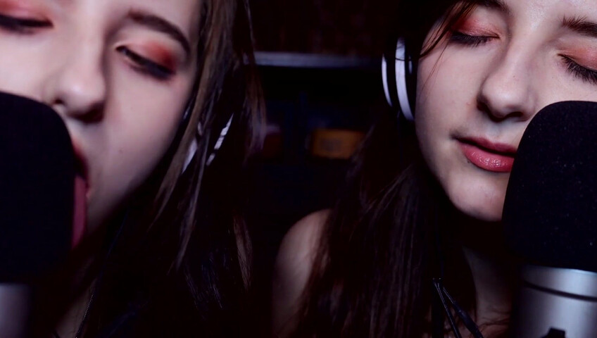 AftynRose ASMR - twin moaning breathing kissing licking