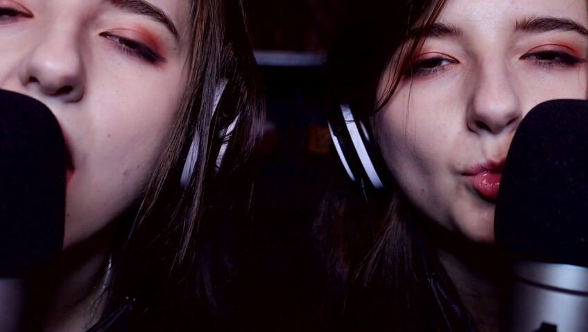 AftynRose ASMR - twin moaning breathing kissing licking