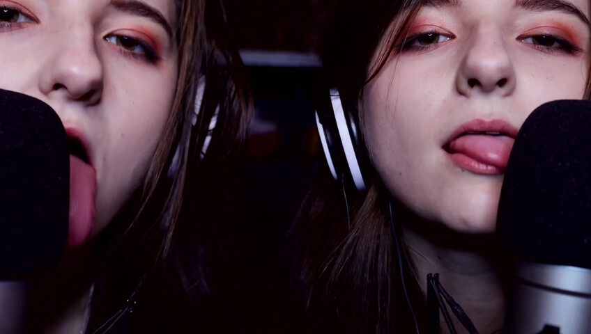 AftynRose ASMR - twin moaning breathing kissing licking