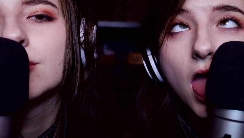 AftynRose ASMR - twin moaning breathing kissing licking