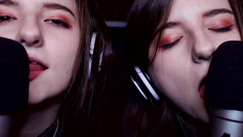 AftynRose ASMR - twin moaning breathing kissing licking