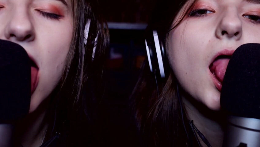 AftynRose ASMR - twin moaning breathing kissing licking