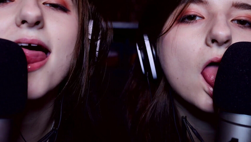 AftynRose ASMR - twin moaning breathing kissing licking