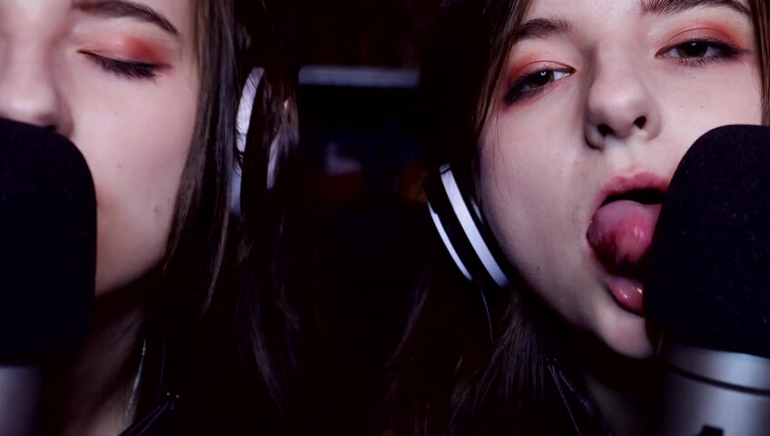 AftynRose ASMR - twin moaning breathing kissing licking