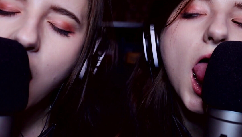 AftynRose ASMR - twin moaning breathing kissing licking