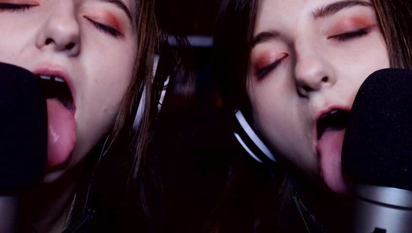 AftynRose ASMR - twin moaning breathing kissing licking