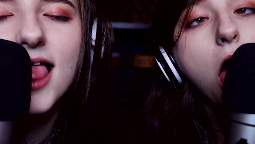 AftynRose ASMR - twin moaning breathing kissing licking