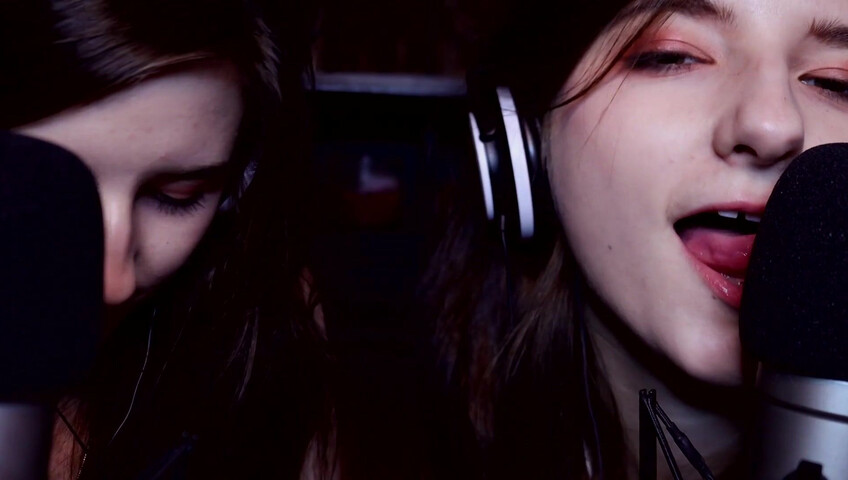 AftynRose ASMR - twin moaning breathing kissing licking