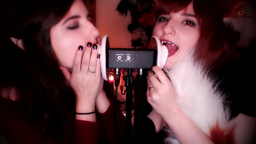 AftynRose ASMR - vampire & werewolf twin ear licking