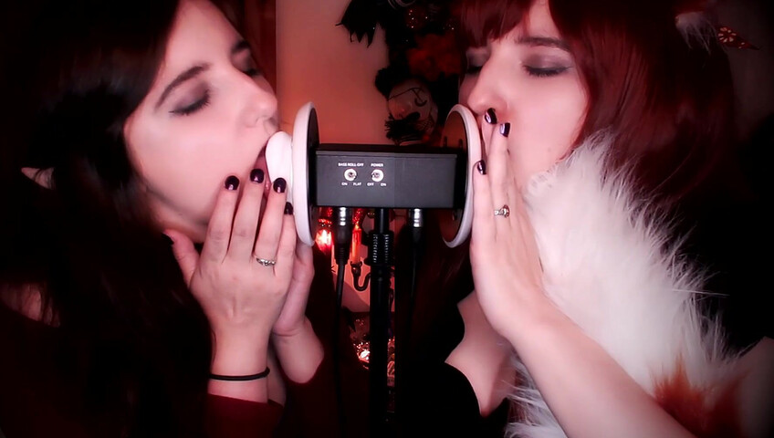 AftynRose ASMR - vampire & werewolf twin ear licking