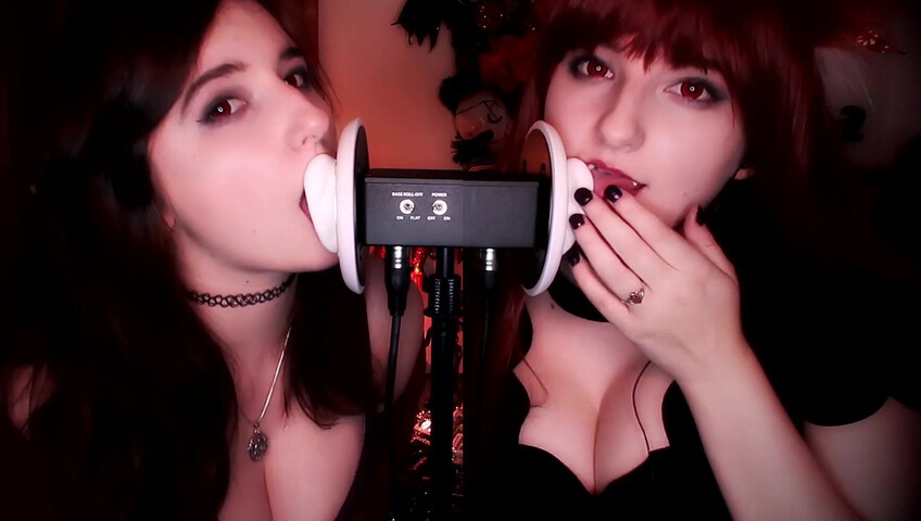 AftynRose ASMR - vampire & werewolf twin ear licking