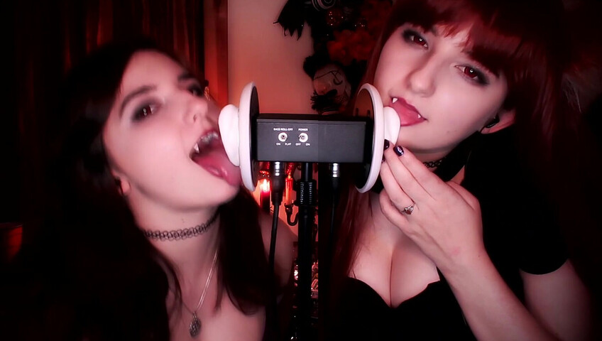 AftynRose ASMR - vampire & werewolf twin ear licking