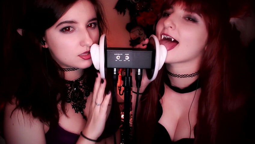 AftynRose ASMR - vampire & werewolf twin ear licking