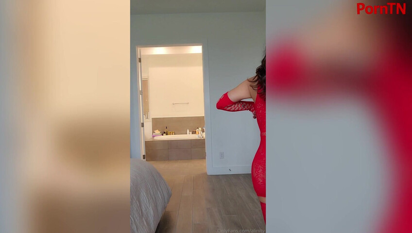 Alinity - Red fishnet Christmas Strip