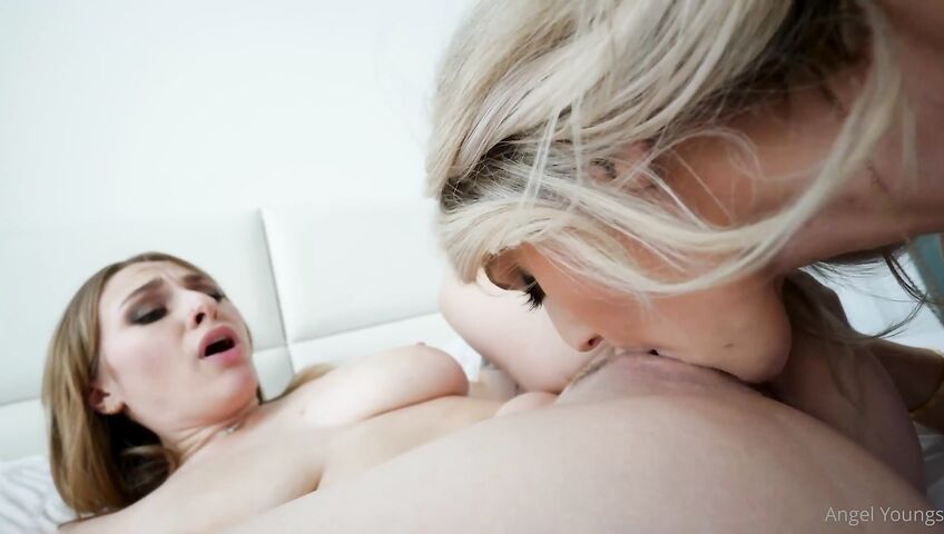 Angel Youngs & Kayley Gunner Scissor On The Bed - Big Boobs, Lesbian, Kissing, Blonde, Hot Blonde, Lingerie, Tattoos, Pierced Ears, Nose Piercing, Big Tits, Tits Sucking, Natural Tits, Natural Big Tits, Perfect Tits, Clit Rubbing, Moaning, 