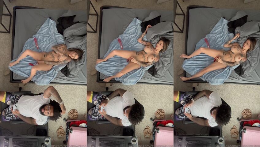 Celina Powell Masturbates Behind Her Gamer BF - Masturbation, Big Ass, Big Boobs, Big Tits, Blonde Masturbation, Tattoos, Gaming