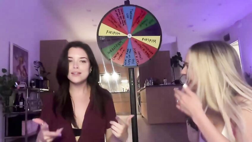 Lauren Summer & Abby Rao's Livestream Tease - Seduction, 0% Pussy, Live Stream, Brunette, Blonde, Living Room, Booty Shake, Twerking, Lingerie, Model, American, Streamer, Topless, Jumping, Big Boobs