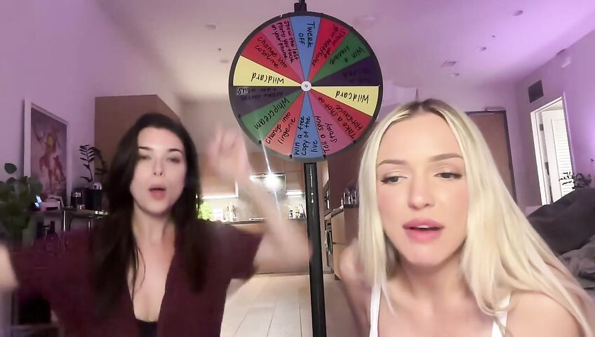 Lauren Summer & Abby Rao's Livestream Tease - Seduction, 0% Pussy, Live Stream, Brunette, Blonde, Living Room, Booty Shake, Twerking, Lingerie, Model, American, Streamer, Topless, Jumping, Big Boobs