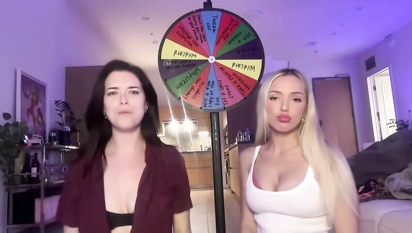 Lauren Summer & Abby Rao's Livestream Tease - Seduction, 0% Pussy, Live Stream, Brunette, Blonde, Living Room, Booty Shake, Twerking, Lingerie, Model, American, Streamer, Topless, Jumping, Big Boobs