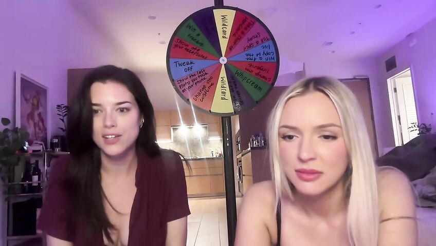 Lauren Summer & Abby Rao's Livestream Tease - Seduction, 0% Pussy, Live Stream, Brunette, Blonde, Living Room, Booty Shake, Twerking, Lingerie, Model, American, Streamer, Topless, Jumping, Big Boobs