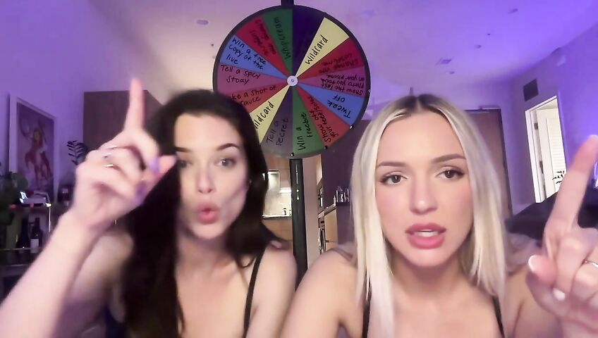 Lauren Summer & Abby Rao's Livestream Tease - Seduction, 0% Pussy, Live Stream, Brunette, Blonde, Living Room, Booty Shake, Twerking, Lingerie, Model, American, Streamer, Topless, Jumping, Big Boobs