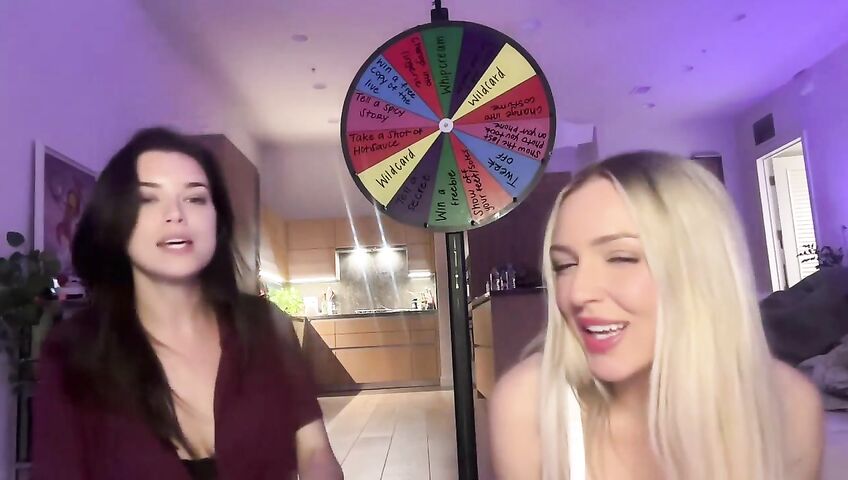 Lauren Summer & Abby Rao's Livestream Tease - Seduction, 0% Pussy, Live Stream, Brunette, Blonde, Living Room, Booty Shake, Twerking, Lingerie, Model, American, Streamer, Topless, Jumping, Big Boobs