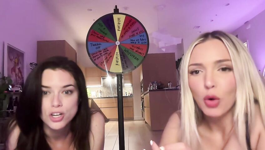 Lauren Summer & Abby Rao's Livestream Tease - Seduction, 0% Pussy, Live Stream, Brunette, Blonde, Living Room, Booty Shake, Twerking, Lingerie, Model, American, Streamer, Topless, Jumping, Big Boobs