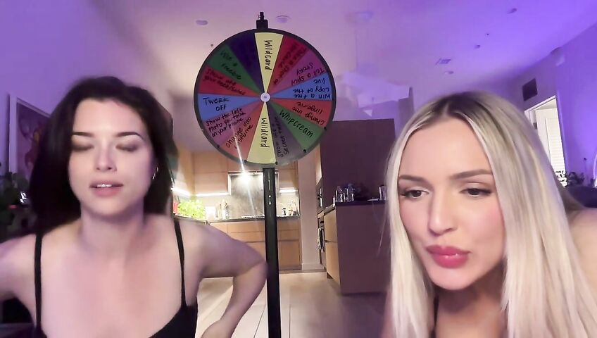 Lauren Summer & Abby Rao's Livestream Tease - Seduction, 0% Pussy, Live Stream, Brunette, Blonde, Living Room, Booty Shake, Twerking, Lingerie, Model, American, Streamer, Topless, Jumping, Big Boobs
