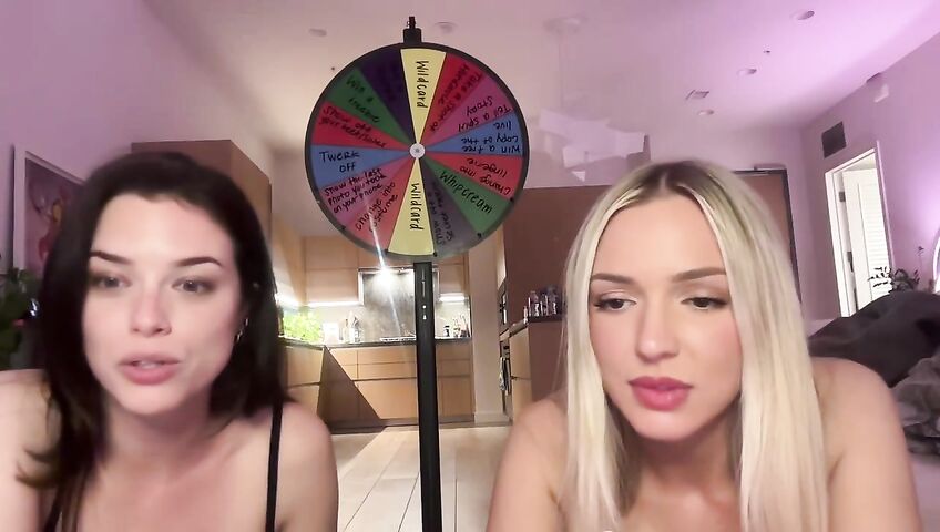 Lauren Summer & Abby Rao's Livestream Tease - Seduction, 0% Pussy, Live Stream, Brunette, Blonde, Living Room, Booty Shake, Twerking, Lingerie, Model, American, Streamer, Topless, Jumping, Big Boobs