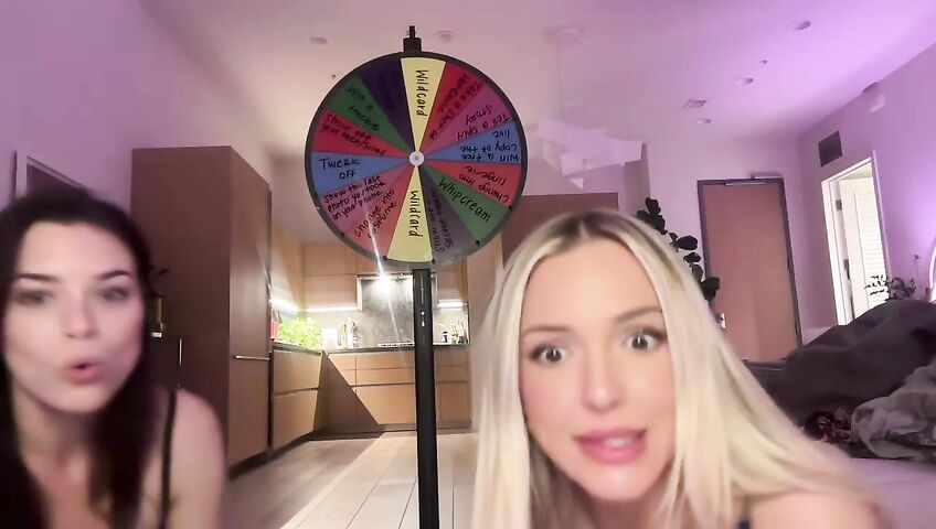 Lauren Summer & Abby Rao's Livestream Tease - Seduction, 0% Pussy, Live Stream, Brunette, Blonde, Living Room, Booty Shake, Twerking, Lingerie, Model, American, Streamer, Topless, Jumping, Big Boobs