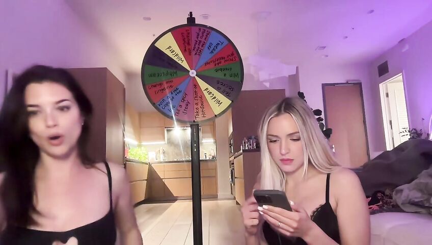 Lauren Summer & Abby Rao's Livestream Tease - Seduction, 0% Pussy, Live Stream, Brunette, Blonde, Living Room, Booty Shake, Twerking, Lingerie, Model, American, Streamer, Topless, Jumping, Big Boobs