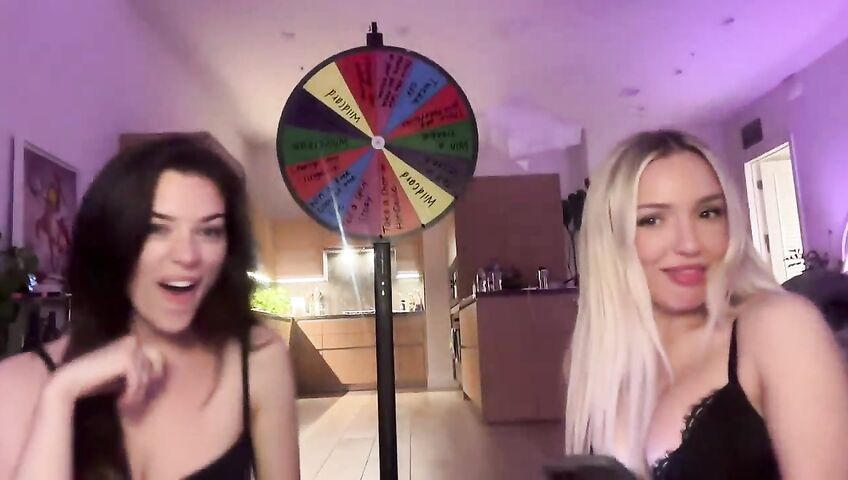 Lauren Summer & Abby Rao's Livestream Tease - Seduction, 0% Pussy, Live Stream, Brunette, Blonde, Living Room, Booty Shake, Twerking, Lingerie, Model, American, Streamer, Topless, Jumping, Big Boobs