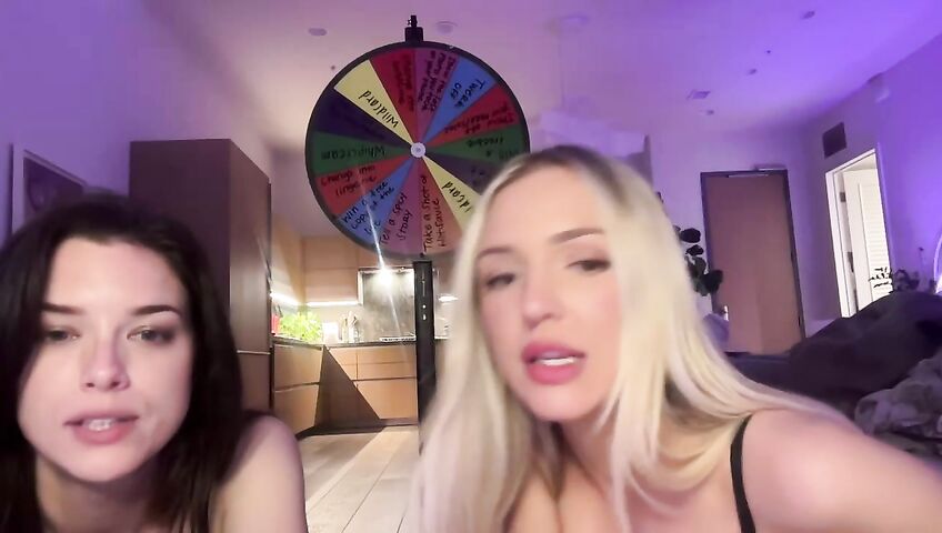 Lauren Summer & Abby Rao's Livestream Tease - Seduction, 0% Pussy, Live Stream, Brunette, Blonde, Living Room, Booty Shake, Twerking, Lingerie, Model, American, Streamer, Topless, Jumping, Big Boobs