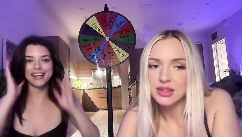 Lauren Summer & Abby Rao's Livestream Tease - Seduction, 0% Pussy, Live Stream, Brunette, Blonde, Living Room, Booty Shake, Twerking, Lingerie, Model, American, Streamer, Topless, Jumping, Big Boobs
