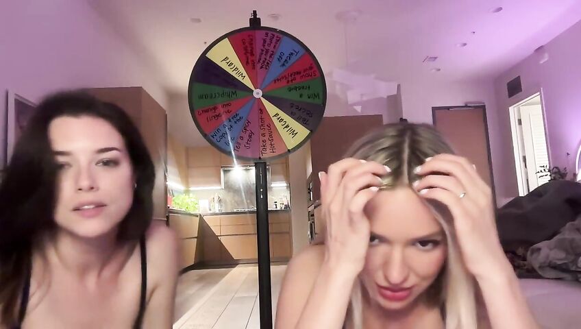 Lauren Summer & Abby Rao's Livestream Tease - Seduction, 0% Pussy, Live Stream, Brunette, Blonde, Living Room, Booty Shake, Twerking, Lingerie, Model, American, Streamer, Topless, Jumping, Big Boobs