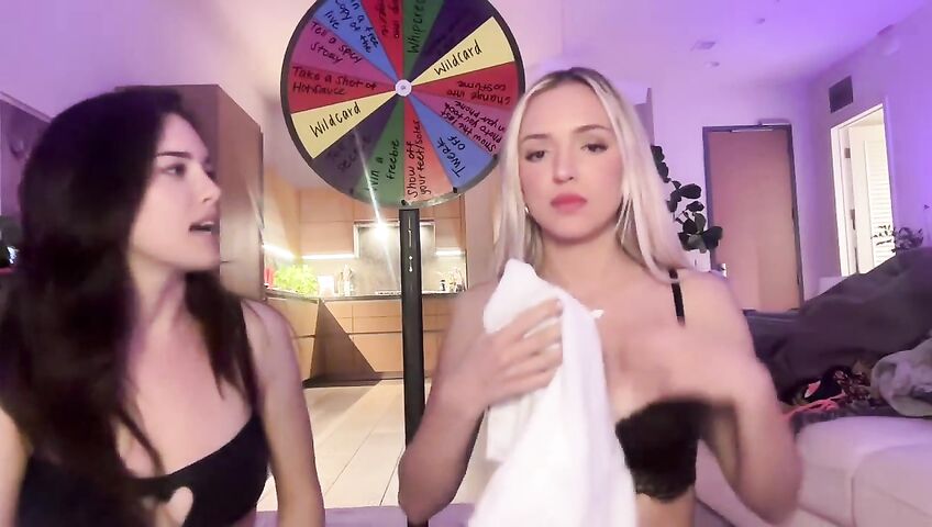 Lauren Summer & Abby Rao's Livestream Tease - Seduction, 0% Pussy, Live Stream, Brunette, Blonde, Living Room, Booty Shake, Twerking, Lingerie, Model, American, Streamer, Topless, Jumping, Big Boobs