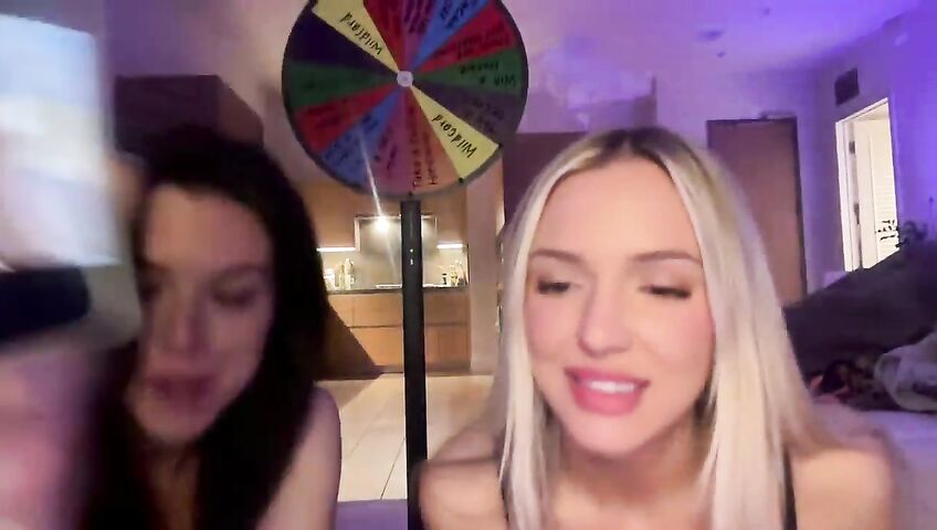 Lauren Summer & Abby Rao's Livestream Tease - Seduction, 0% Pussy, Live Stream, Brunette, Blonde, Living Room, Booty Shake, Twerking, Lingerie, Model, American, Streamer, Topless, Jumping, Big Boobs