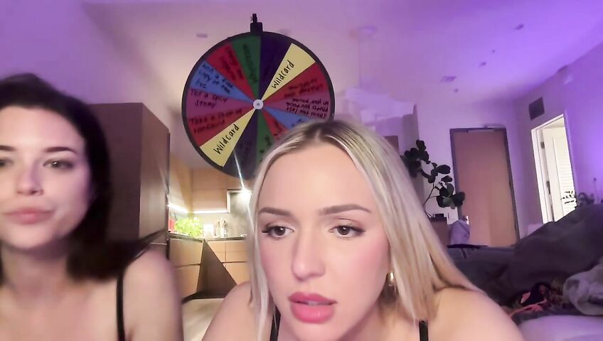 Lauren Summer & Abby Rao's Livestream Tease - Seduction, 0% Pussy, Live Stream, Brunette, Blonde, Living Room, Booty Shake, Twerking, Lingerie, Model, American, Streamer, Topless, Jumping, Big Boobs