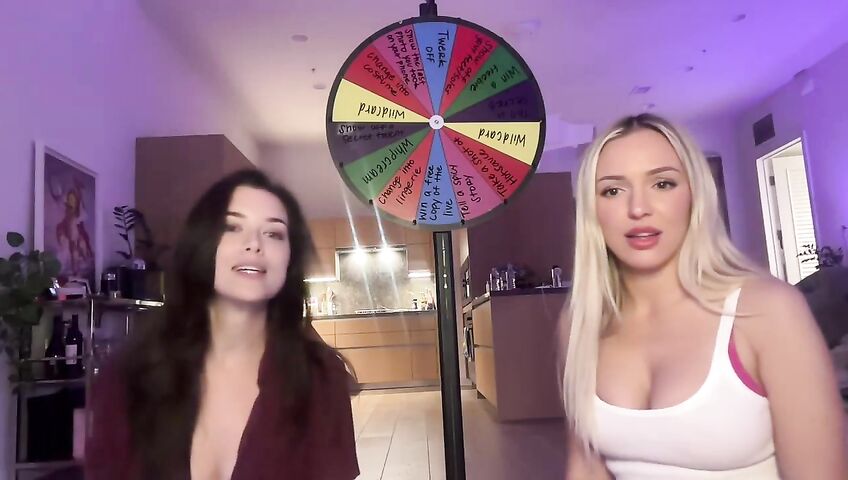 Lauren Summer & Abby Rao's Livestream Tease - Seduction, 0% Pussy, Live Stream, Brunette, Blonde, Living Room, Booty Shake, Twerking, Lingerie, Model, American, Streamer, Topless, Jumping, Big Boobs