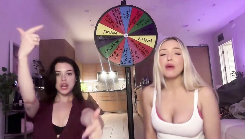 Lauren Summer & Abby Rao's Livestream Tease - Seduction, 0% Pussy, Live Stream, Brunette, Blonde, Living Room, Booty Shake, Twerking, Lingerie, Model, American, Streamer, Topless, Jumping, Big Boobs