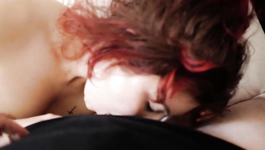 MarbMenthol Blows A Cock After Getting Teased - Blowjob, Redhead, Tattoos, Hairy, Small Tits, Pussy Rubbing