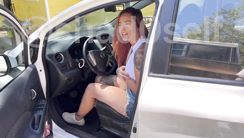 Shad0self Blows Her Man's Cock In The Car - Blowjob, Outdoor, Redhead Blowjob, Red Hair, Gagging, Car, Car Blowjob