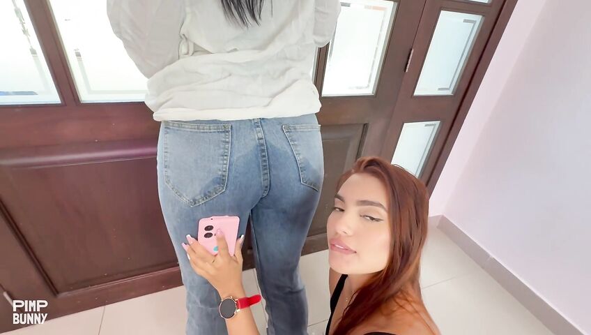 Three Girls Licking Their Wet Jeans - Seduction, Teasing, Jeans, Piss, Peeing, Wetting, Wet, Tattoos, Licking, Glasses