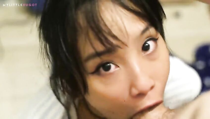 Asian Teen Gagging Big White Cock