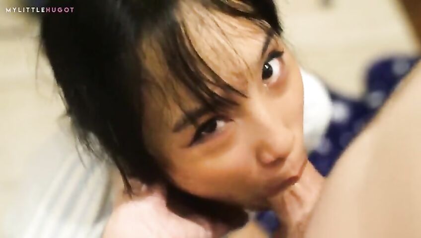 Asian Teen Gagging Big White Cock